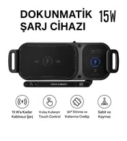 15W Araç İçi Kablosuz Şarj Cihazı ve Telefon Tutucu –  90° Döner Katlanabilir Telefonlara Uyumlu