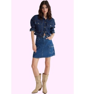 Kadın Denim Mini Etek A line Kalıp Pamuk Günlük Kombinler Hafta Sonu Yaz Aylarının Vazgeçilmezi (Mavi)