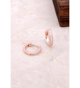 Rose Gümüş Mini Boy 12 mm Zirkon Taşlı Halka Küpe 4967 (Beyaz)