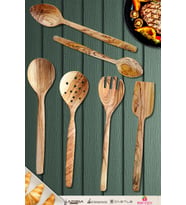 Zeytin Ağacı Ahşap Tahta Kaşık Çatal Kevgir Spatula Seti ( Zeytin Ağacı ) Ağaç Kaşık 6 Lı Set (Model 4)