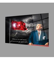 Atatürk Yatay Cam Tablo Hediyelik Büyük Tablo Ev Ofis Dekoru