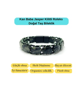 Sertifikalı Kan Baba Jasper Kilit Kapama Roleks Doğal Taş Deri Bileklik