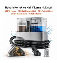 Buharlı Koltuk ve Halı Yıkama Makinesi 600W Motor, 1800W Buhar Gücü, 17 kPa Güçlü Emiş, 30 sn Hızlı Isınma, Çift Su Tanklı