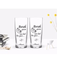 BK Gift Kişiye Özel Renkli Baskılı Bırak Ay Gitsin Tasarımlı İkili Rakı Bardağı Seti-1 (Beyaz)