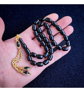 Kişiye Özel 9x12 mm Siyah Ateşi Kehribar Tesbih  Taraftar Tesbih