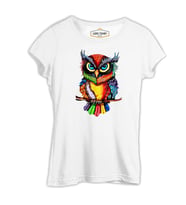 Baykuş - Dal Beyaz Bayan Tshirt