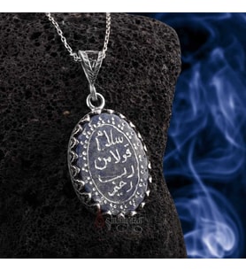 Selamun kavlen min rabbin rahim Yazılı Lapis Lazuli Taşı 925 Ayar Gümüş Kolye