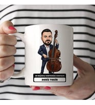 Kontrobas Sanatçısı Müzisyen Erkek Karikatürlü Kupa Bardak