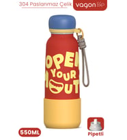 Desenli 550 ML Pipetli Sızdırmaz Paslanmaz Çelik Termos Matara El Askılı bpa içermez 550ml 1105FF