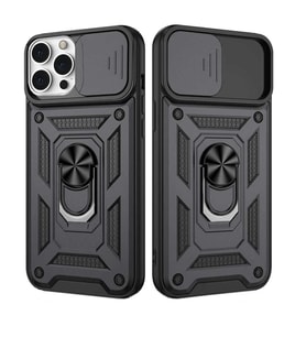 Apple iPhone 12 Pro Max Uyumlu Kızaklı Kamera Korumalı Tank Kılıf (Siyah)