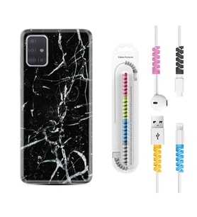 Samsung a71 A72 A73 A7 A9 2018 C7 C9 Kılıf Kablo Koruma Spiral Silikon Black Marble 3 1382