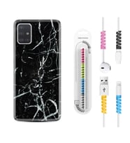 Samsung a71 A72 A73 A7 A9 2018 C7 C9 Kılıf Kablo Koruma Spiral Silikon Black Marble 3 1382