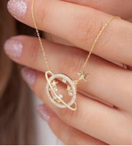 925 Ayar Gümüş Yıldızlı Gezegen Kolye (Gold)