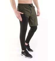 Ghassy Co. Erkek Running Compression Hızlı Kuruma Micropoly Halısaha Antrenman Gym Fitness Koşu Uzun Taytlı Şort  (Haki)