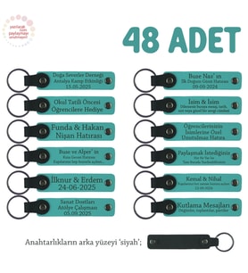 Tüm İşyerlerine Özel Müşteri Promosyonu, 48'li Set, Marka Yazılabilen Anahtarlık, K Turkuaz & Siyah (Koyu Turkuaz)