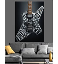 Zebra Desenli Gitar Çizimi Dekoratif Kanvas - Mdf Ahşap Tablo