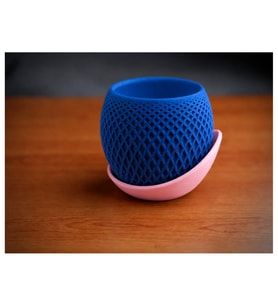 Alvera Küre Saksı – 3D Baskı Kafes Dokulu Iki Parçalı Dekoratif Saksı - Mavi-Pembe