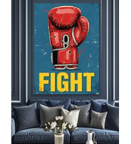 Boks Eldivenli "Fight" Yazısı Dekoratif Kanvas - Mdf Ahşap Tablo