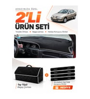 RENAULT MEGANE 1 (1995-2003) Uyumlu Torpido Örtüsü + Tay Tüyü Bagaj Çantası + Sticker Seti - Siyah Gri
