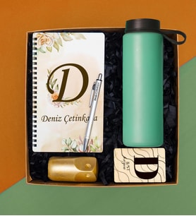 Kişiye Özel Defter, Kalem, Cam Suluk, Biblo, Magnet Hediye Seti