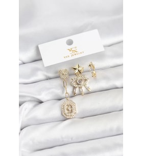 Pirinç Gold Renk Göz ve Kutup Yıldızı Model YSX Trio Küpe Seti - TJ-BKP11556