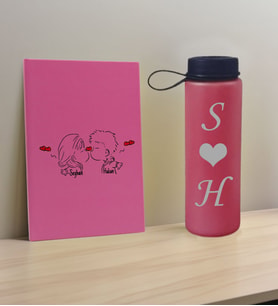 BK Gift Sevgiliye Özel İsimli Pembe Defter ve Fuşya Cam Matara Hediye Seti-8, Sevgiliye Hediye, Sevgililer Günü, Yeni İş Hediyesi