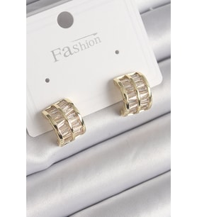 Pirinç Gold Renk Çift Sıra Zirkon Taşlı Kadın Küpe - TJ-BKP9756
