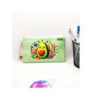Love Avokado Çiçekli Desenli Kalem Kutusu Yıkanabilir Bez Kalemlik (Yeşil)