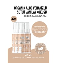 Aloe Vera Katkılı Huzur Veren Ferahlatıcı Vanilya ve Süt Kokulu Çanta Boyu Avantajlı 4'lü Bebek Kolonyası Seti 4x40 ml