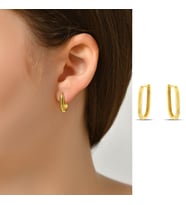 DKMN Gümüş Köşeli Oval Küpe Kadın Gümüş Küpe (Gold)