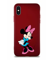 Apple iPhone X Soft Premier Kapak Minnie Mouse-F Tasarımlı Silikon Kılıf - Mürdüm (Şeffaf)