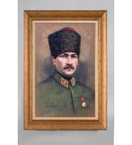 Altın Varaklı Çerçeveli Paspartulu Atatürk Tablo a209 (Gold)