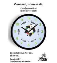 İsme Özel Sevimli Panda Çocuk Odası Duvar Saati Orta Boy 30 cm Siyah Camlı Sessiz