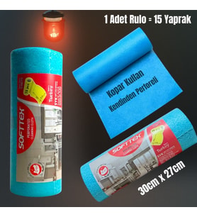 Technow Softtex 15 Kesimli Mavi Kopar Kullan Rulo Temizlik Bezi 27x30 Cm 1 Adet Rulo