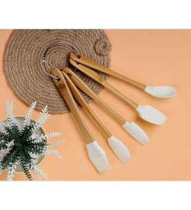 BAMBU SAPLI SLİKON UÇLU 5 PARÇA MİNİ SPATULA KAŞIK FIRÇA SETİ