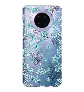 Huawei Mate 30 Uyumlu Kapak Floral Su Yeşili Tasarımlı Şeffaf Silikon Kılıf