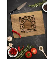 30x40 cm Cam Kesme Tahtası  Ahşap Ev 