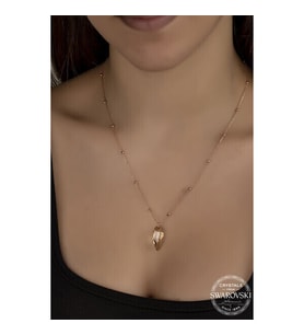 Crystal Taşlı Ros Top 925 Ayar Gümüş Kadın  Kolye