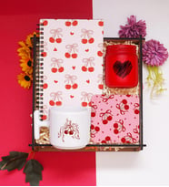 Sevgililer Günü Sevgili Hediye Seti & Tasarımlı Defter, Kokulu Mum, Fincan ve Altlığı