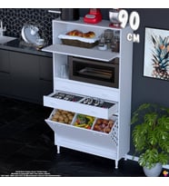 Eliusta Duru 90 cm Çok Amaçlı Fırın Dolabı 2 Çekmeceli 3 Göz Sepetli Kapaklı Banyo Kirli Çamaşır Dolabı