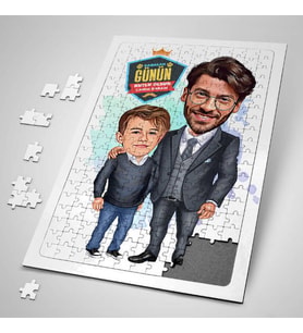 Havalı Baba ve Oğlu Karikatürlü Puzzle