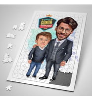 Havalı Baba ve Oğlu Karikatürlü Puzzle