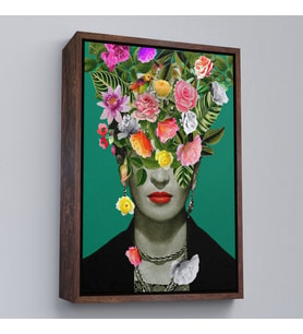 Çerçeveli Çiçek Başlı Ünlü Ressam Portresi Kanvas Tablo (Beyaz)