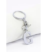 Gümüş Sedefli Çiçekli Metal Kalpli Gümüş Renkli Metal G Harfi Anahtarlık / Hediyelik Çanta Süsü