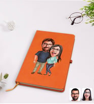 BK Gift Kişiye Özel Sevgililer Karikatürlü Turuncu Termo Deri Defter Model 109