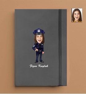 Kişiye Özel Kadın Polis Model 13x21 Gri Defter-21