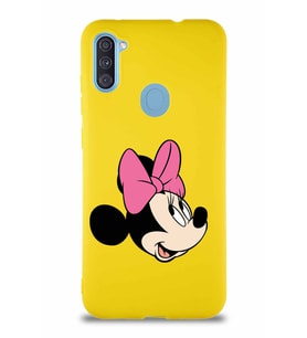 Samsung Galaxy M11 Soft Premier Kapak Minnie Mouse-A Tasarımlı Silikon Kılıf - Sarı (Şeffaf)
