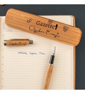 Gazetecilere Özel Bambu Kutulu Kalem Seti