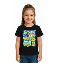 Unisex Sungerbob Baskılı Çocuk Tişört pamuklu penye kumaş (Siyah)