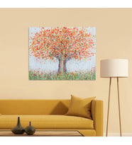 Tablolife Soyut Ağaç Yağlı Boya Dokulu Tablo 120X120,Çerçeve;Gümüş